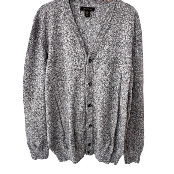 Lachlan British XXL black marbled Grandpa button down cardigan sweater - Picture 3 of 6